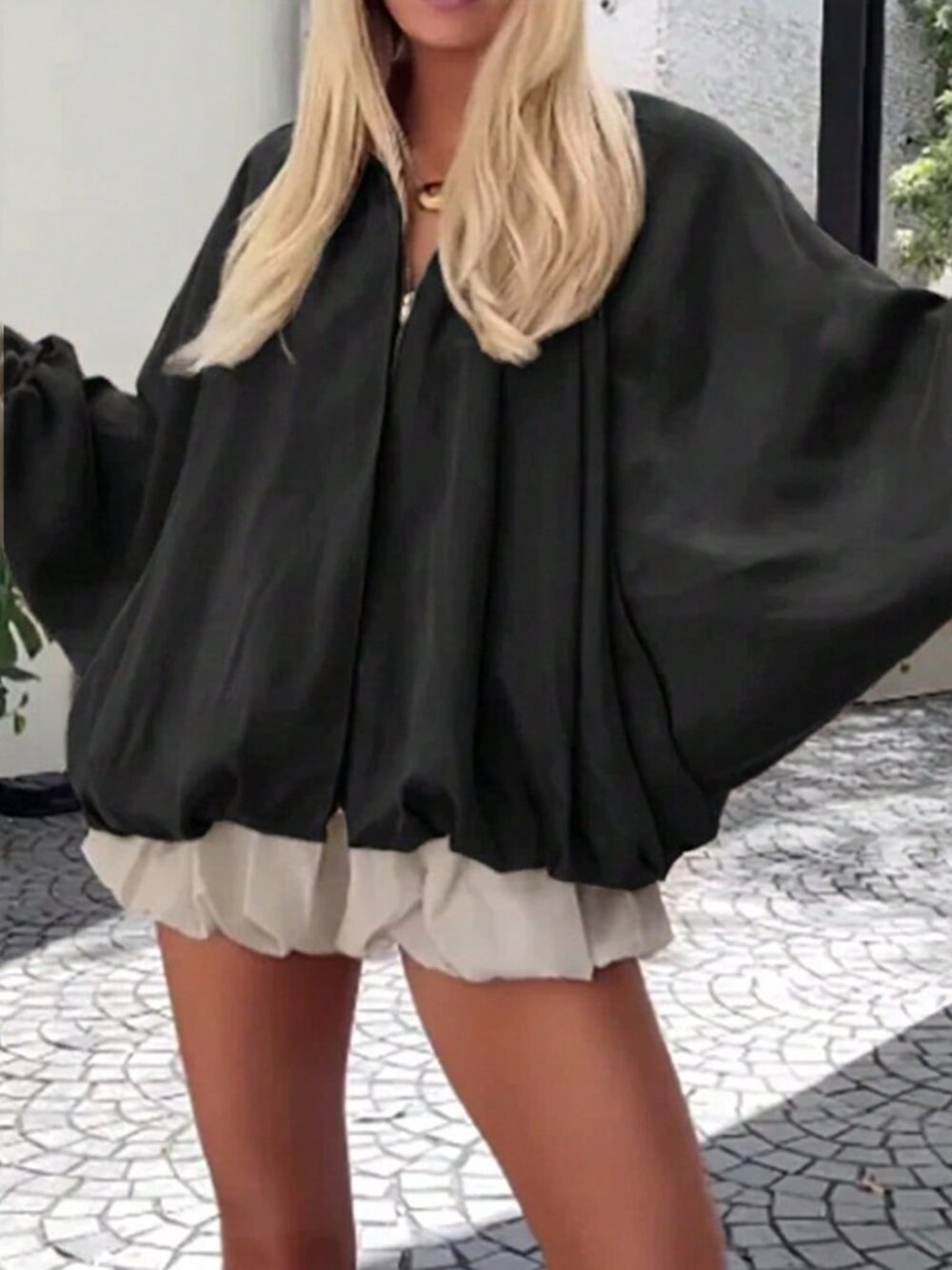 Black Casual Women's Zip-Up Jacket